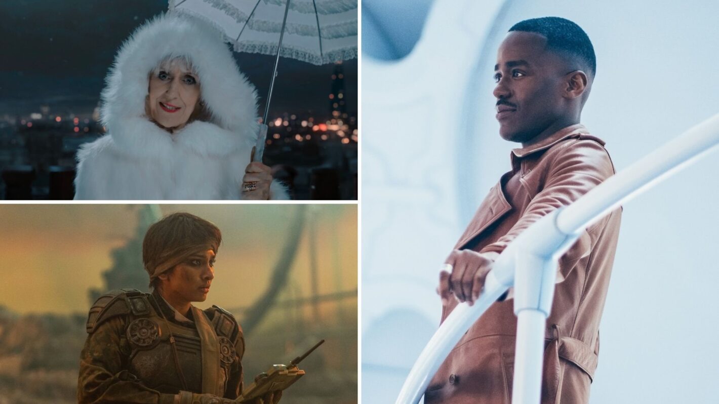 Anita Dobson as Mrs. Flood, Varada Sethu as Mundy, and Ncuti Gatwa as the Doctor in 'Doctor Who' Season 1