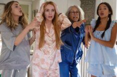 Julia Butters, Lindsay Lohan, Jamie Lee Curtis, and Maitreyi Ramakrishnan in Freakier Friday