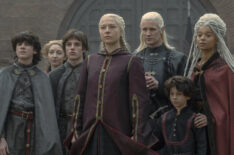 Rhaenyra and Daemonwith their children in 'House of the Dragon' Season 1 - Elliot Grihault, Matt Smith, Jordon Stevens, Harry Collett, Emma D'Arcy, and Phoebe Campbell