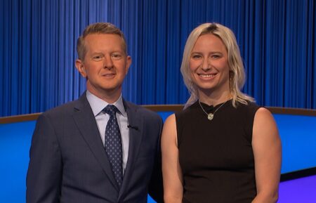 Ken Jennings and Jeopardy contestant Erin Buker