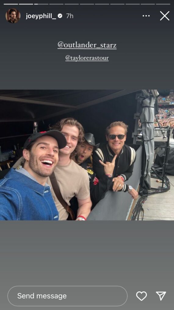 Joey Phillips, Charles Vandervaart, Richard Rankin, and Sam Heughan at the Taylor Swift Eras Tour concert