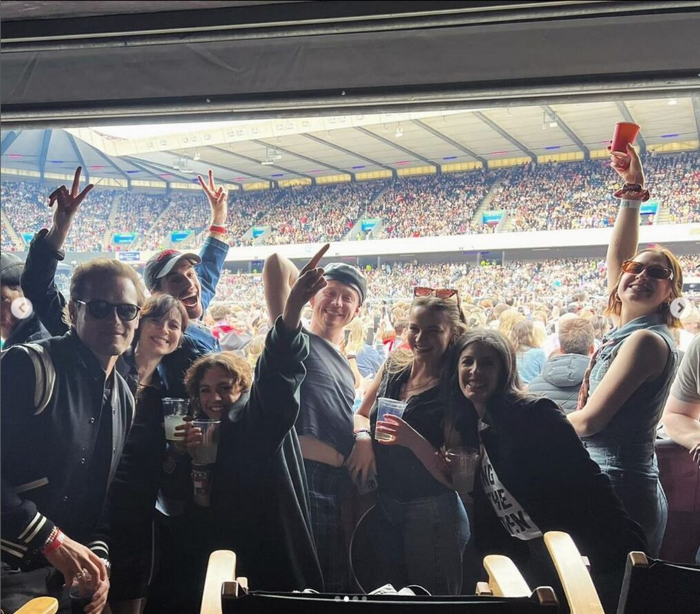 'Outlander's Sam Heughan, Caitriona Balfe, Sophie Skelton, John Bell, Joey Phillips, Maril Davis, Izzy Meikle-Small, and Caitlin O'Ryan at Taylor Swift's the Eras Tour
