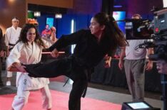 Mary Mouser as Samantha LaRusso and Oona O'Brien as Devon Lee in 'Cobra Kai'