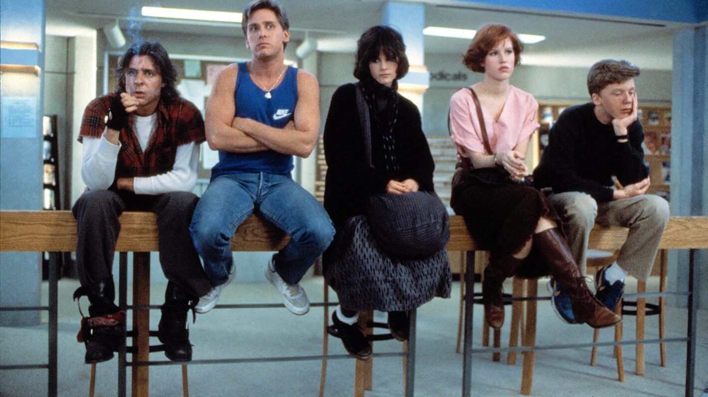 Judd Nelson, Emilio Estevez, Ally Sheedy, Molly Ringwald, and Anthony Michael Hall in 'The Breakfast Club'