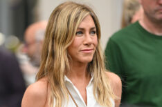 Jennifer Aniston is seen filming on location for 'The Morning Show' in the Flatiron District on July 27, 2024 in New York City. (Photo by James Devaney/GC Images)