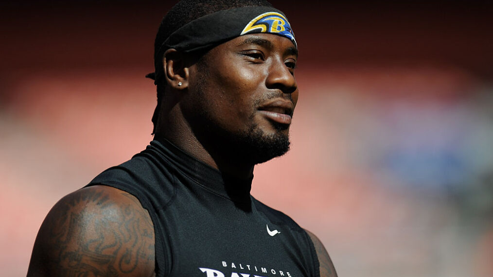 CLEVELAND, OH - SEPTEMBER 21: Jacoby Jones #12 of the Baltimore Ravens warms up before the game against the Cleveland Browns at FirstEnergy Stadium on September 21, 2014 in Cleveland, Ohio. The Ravens defeat the Browns 23-21.