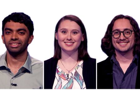 Neilesh Vinjamuri, Wendy Zaballos, and Davey Morrison on Jeopardy on July 24