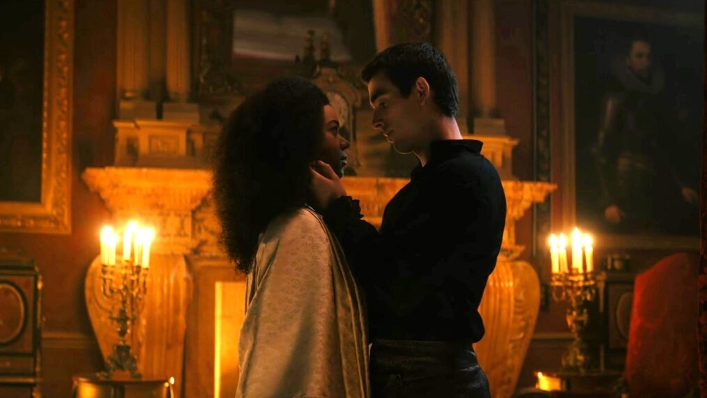 India Amarteifio and Corey Mylchreest in 'Queen Charlotte: A Bridgerton Story'