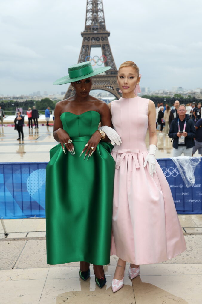 Cynthia Erivo and Ariana Grande attends the red carpet ahead of the opening ceremony of the Olympic Games Paris 2024 on July 26, 2024 in Paris, France.