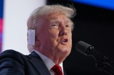 Donald Trump with ear patch giving speech at the RNC