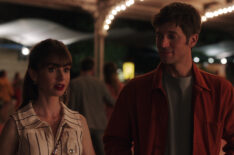 Lily Collins as Emily Cooper and Lucas Bravo as Gabriel in 'Emily in Paris'
