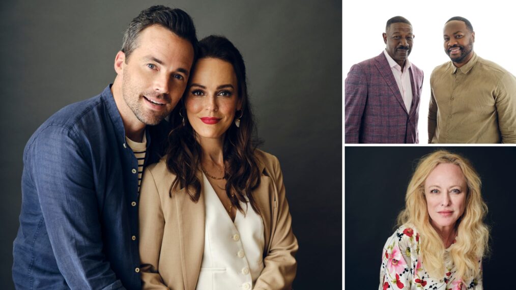 Ian Harding and Erin Cahill; Dennis Haysbert and Ser'Darius Blain; and Virginia Madsen at TV Insider's TCA portrait studio