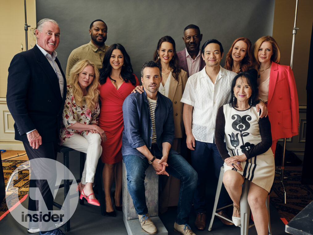 L-R: John C. McGinley, Virginia Madsen, Ser'Darius Blain, Noemi Gonzalez, Ian Harding, Erin Cahill, Dennis Haysbert, Osric Chau, Lucille Soong, Lindy Booth, and Rachelle Lefevre of 'Holidazed'