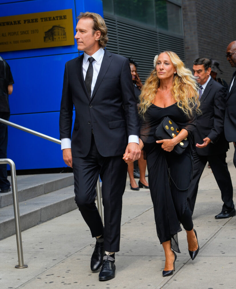 John Corbett and Sarah Jessica Parker on location for 'And Just Like That' on July 22, 2024 in New York City.