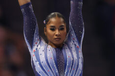 Jordan Chiles competes on the uneven bars on Day Two of the 2024 U.S. Olympic Team Gymnastics Trials at Target Center on June 28, 2024 in Minneapolis, Minnesota.