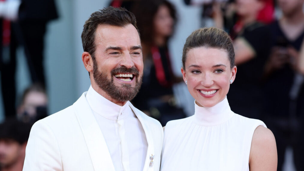Justin Theroux and Nicole Brydon Bloom attend a red carpet for the movie 'Beetlejuice Beetlejuice' during the 81st Venice International Film Festival at on August 28, 2024 in Venice, Italy.