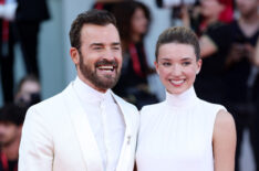 Justin Theroux and Nicole Brydon Bloom attend a red carpet for the movie 'Beetlejuice Beetlejuice' during the 81st Venice International Film Festival at on August 28, 2024 in Venice, Italy.