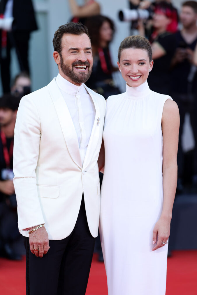 Justin Theroux and Nicole Brydon Bloom attend a red carpet for the movie 