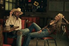 Billy Bob Thornton as Tommy Norris and Ali Larter as Angela Norris in 'Landman'