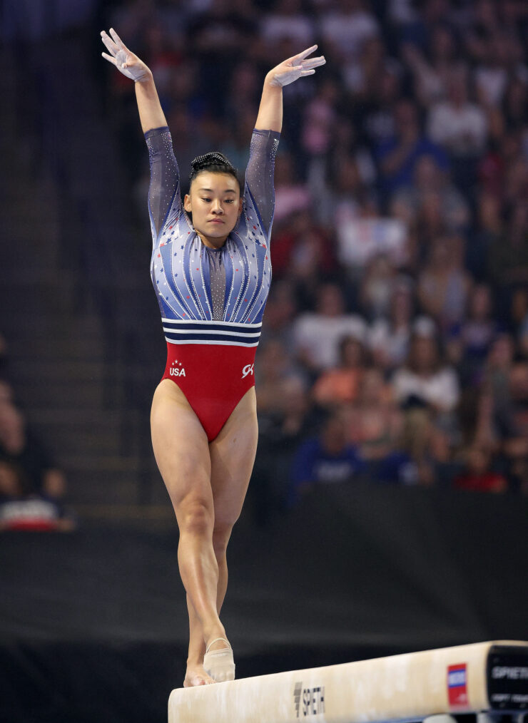 Leanne Wong competes on the balance beam on Day Four of the 2024 U.S. Olympic Team Gymnastics Trials at Target Center on June 30, 2024 in Minneapolis, Minnesota.