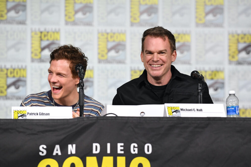 Patrick Gibson and Michael C. Hall speak onstage during “Dexter: Original Sin” | San Diego Comic Con at San Diego Convention Center on July 26, 2024 in San Diego, California.