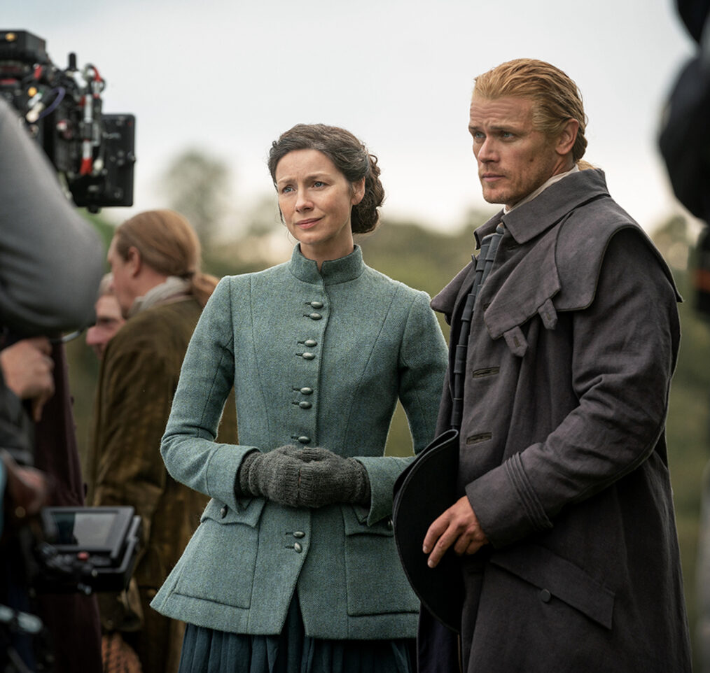 Caitríona Balfe as Claire, Sam Heughan as Jamie on set of 'Outlander' Season 7 Part 2