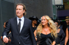 John Corbett and Sarah Jessica Parker on location for 'And Just Like That' on July 22, 2024 in New York City