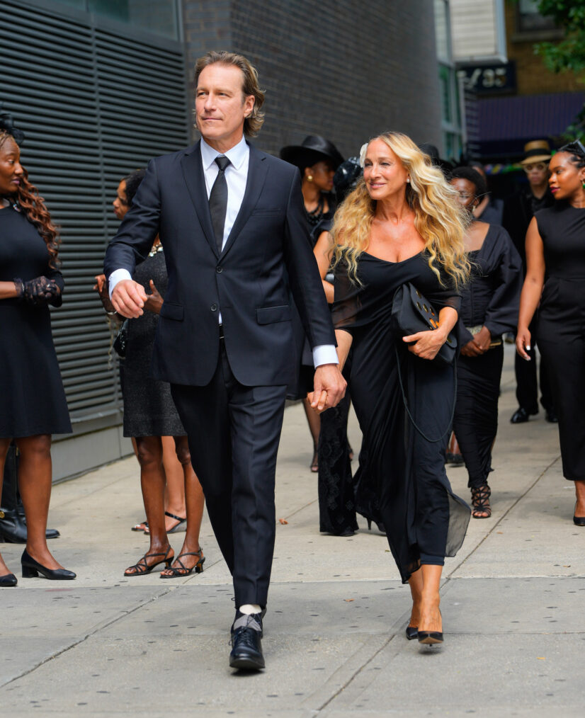 John Corbett and Sarah Jessica Parker on location for 'And Just Like That' on July 22, 2024 in New York City