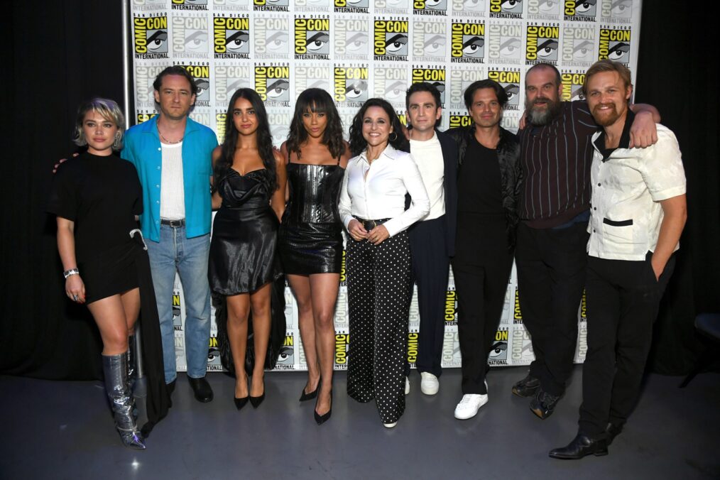 Florence Pugh, Lewis Pullman, Geraldine Viswanathan, Hannah John-Kamen, Julia Louis-Dreyfus, Jake Schreier, Sebastian Stan, David Harbour, and Wyatt Russell from 'Thunderbolts' at SDCC 2024