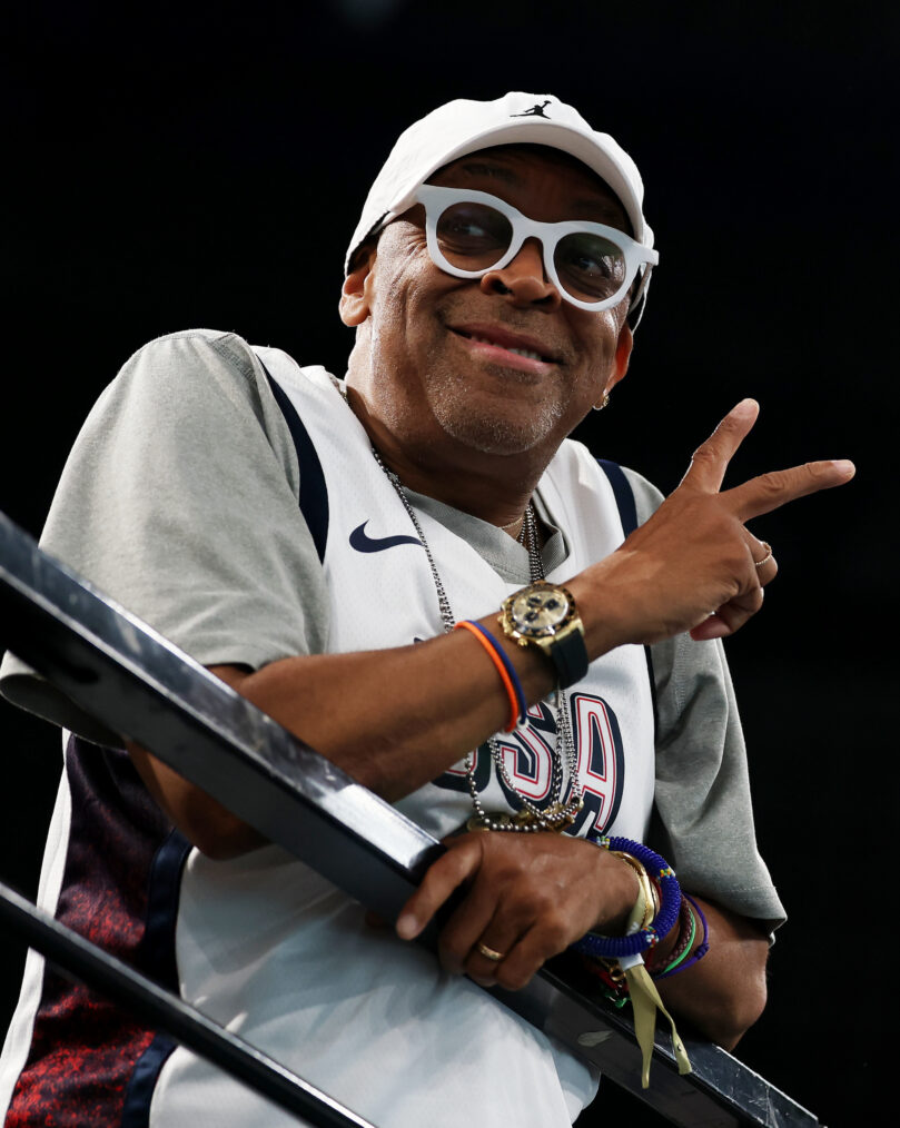 Spike Lee posse during the Artistic Gymnastics Women's Team Final on day four of the Olympic Games Paris 2024 at Bercy Arena on July 30, 2024 in Paris, France.
