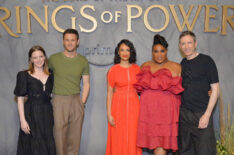 Morfydd Clark, Charlie Vickers, Cynthia Addai-Robinson, Sophia Nomvete and Daniel Weyman attend The Lord Of The Rings: The Rings Of Power SDCC Press Preview Event at Venue 808