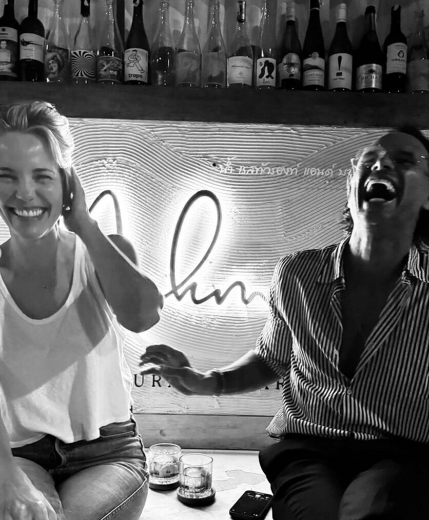 Leslie Bibb and Walton Goggins behind the scenes of 'The White Lotus' Season 3