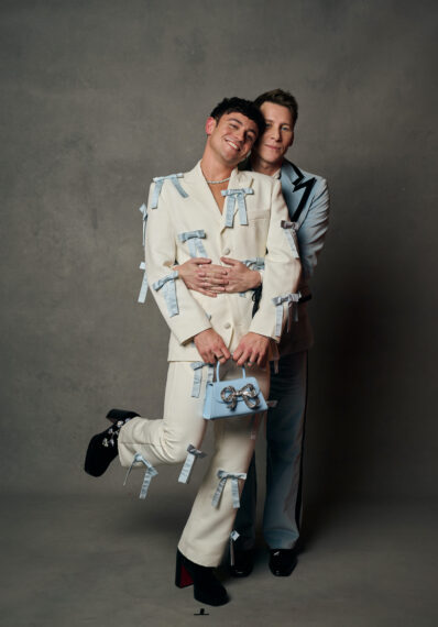 Dustin Lance Black and Tom Daley pose during a portrait session at the GAY TIMES Honours Awards 2022, held at Magazine London on November 25, 2022 in London, England.