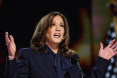 Democratic presidential candidate U.S. Vice President Kamala Harris speaks on stage during the final day of the Democratic National Convention at the United Center on August 22, 2024 in Chicago, Illinois. Delegates, politicians, and Democratic Party supporters are gathering in Chicago, as current Vice President Kamala Harris is named her party's presidential nominee. The DNC takes place from August 19-22