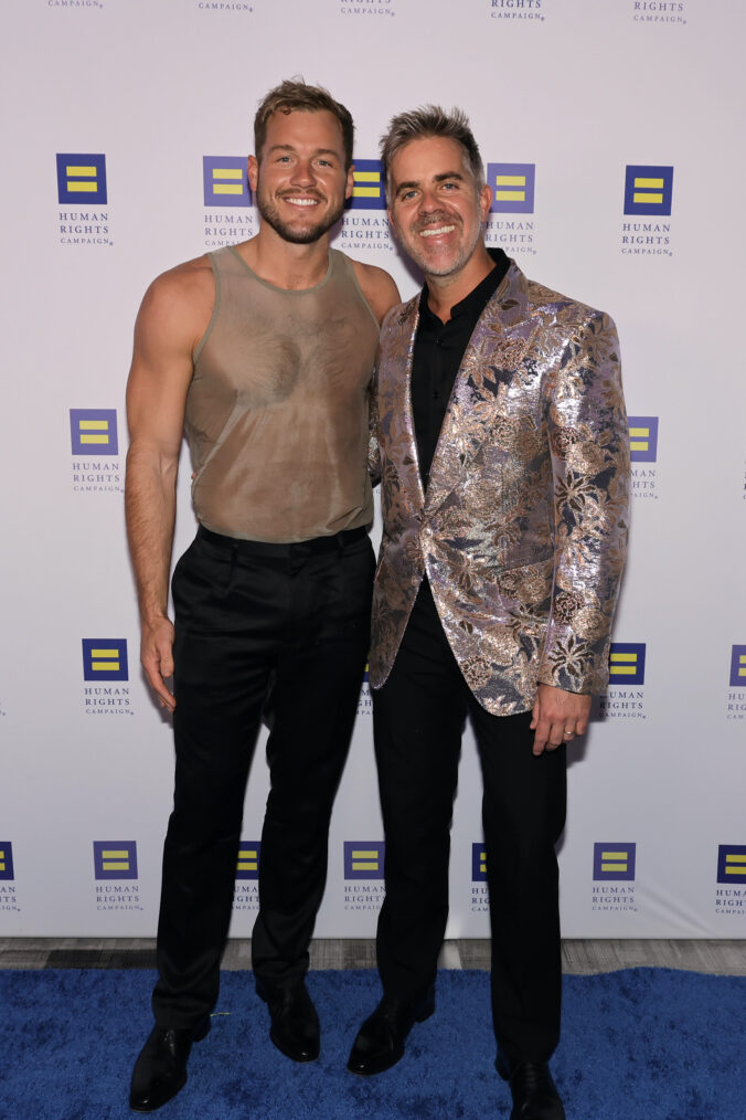 Colton Underwood and Jordan C. Brown attend the 2024 Human Rights Campaign dinner at Fairmont Century Plaza on March 23, 2024 in Los Angeles, California.
