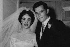 Elizabeth Taylor hotelier Conrad Hilton after their wedding in Hollywood.