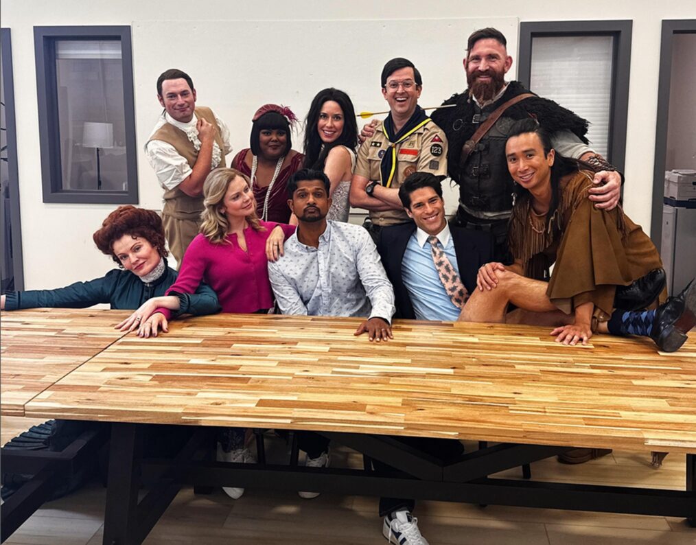 Rebecca Wisocky, Brandon Scott Jones, Rose McIver, Danielle Pinnock, Utkarsh Ambudkar, Sheila Carrasco, Richie Moriarty, Asher Grodman, Devan Chandler Long, and Román Zaragoza behind the scenes of 'Ghosts' Season 4