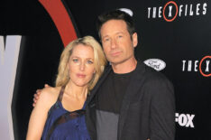 Actress Gillian Anderson and actor David Duchovny attend the premiere of Fox's 'The X-Files' at California Science Center on January 12, 2016 in Los Angeles, California.