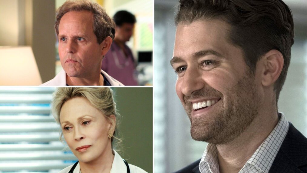 Peter MacNicol as Robert Stark, Matthew Morrison as Paul Stadler, and Faye Dunaway as Margaret Campbell on 'Grey's Anatomy'