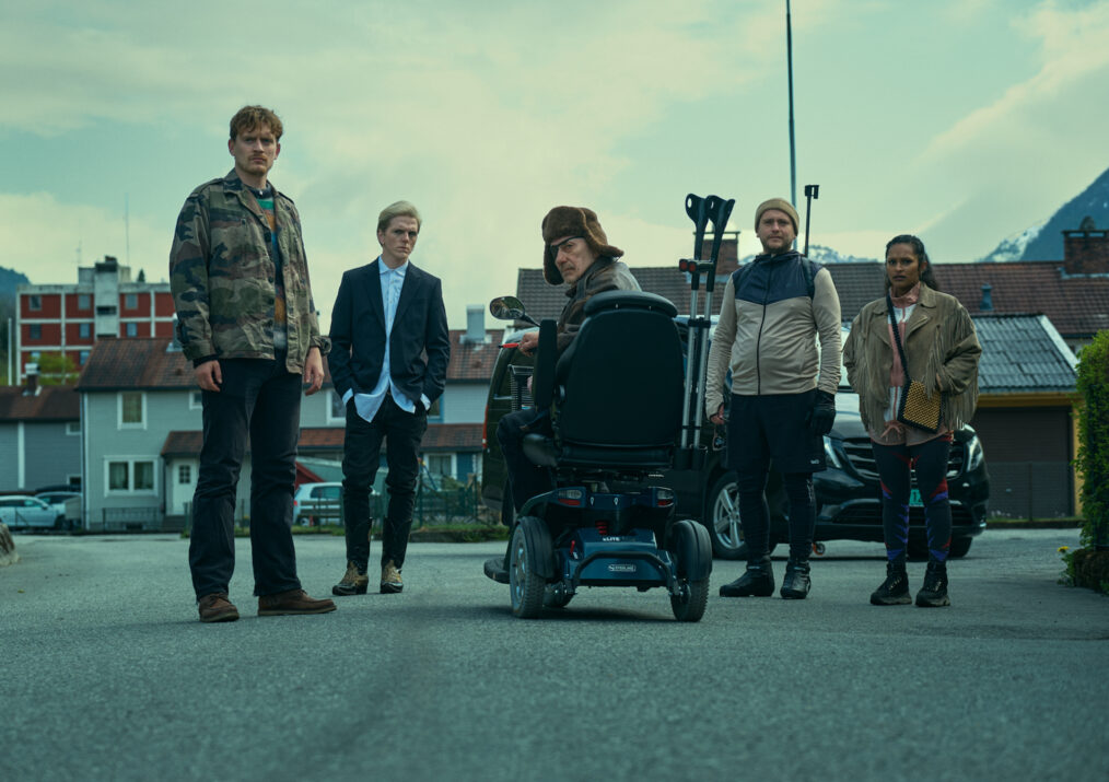 Vebjørn Enger as Jens, Jonas Strand Gravli as Laurits, Bjørn Sundqvist as Wotan, Benjamin Helstad as Harry and Danu Suntharasigamany as Iman in 'Ragnarok' Season 3