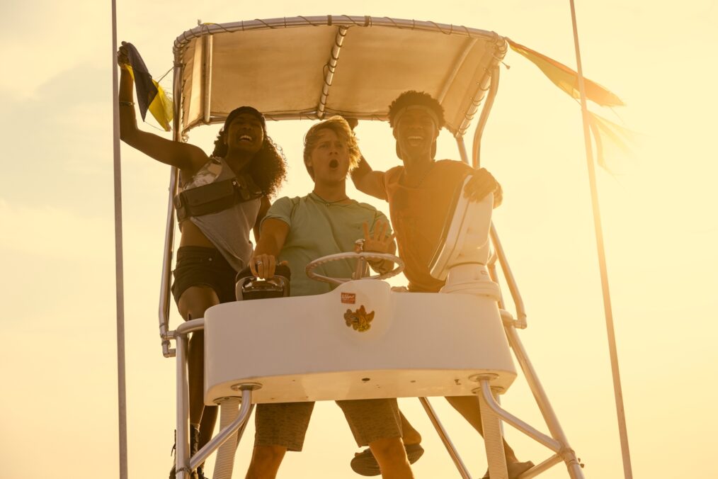 Carlacia Grant as Cleo, Rudy Pankow as JJ, Jonathan Daviss as Pope in 'Outer Banks' Season 4