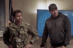 Judd Lormand as Lt. Commander Eric Blackburn and David Boreanaz as Jason Hayes in the 'SEAL Team' Season 7 Premiere 'Chaos in the Calm'