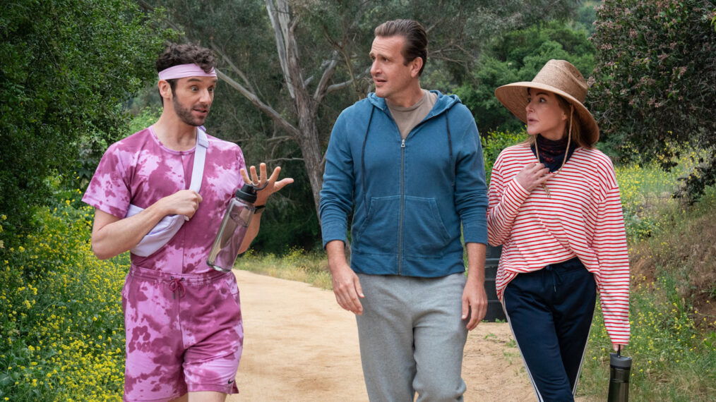 Michael Urie as Brian, Jason Segel as Jimmy, and Christa Miller as Liz in 'Shrinking' Season 2