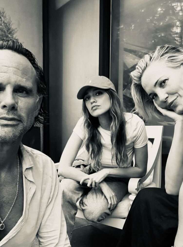 Walton Goggins, Aimee Lou Wood, and Leslie Bibb behind the scenes of 'The White Lotus' Season 3