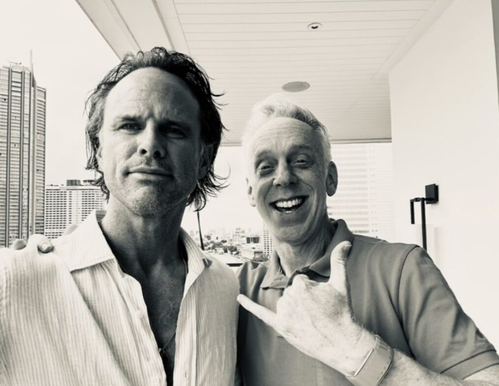 Walton Goggins and Mike White behind the scenes of 'The White Lotus' Season 3