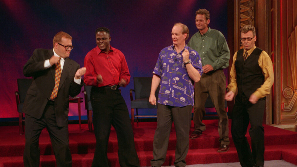 Drew Carey, Wayne Brady, Colin Mochrie, Ryan Stiles, and Greg Proops on ABC's 'Whose Line Is It Anyway'