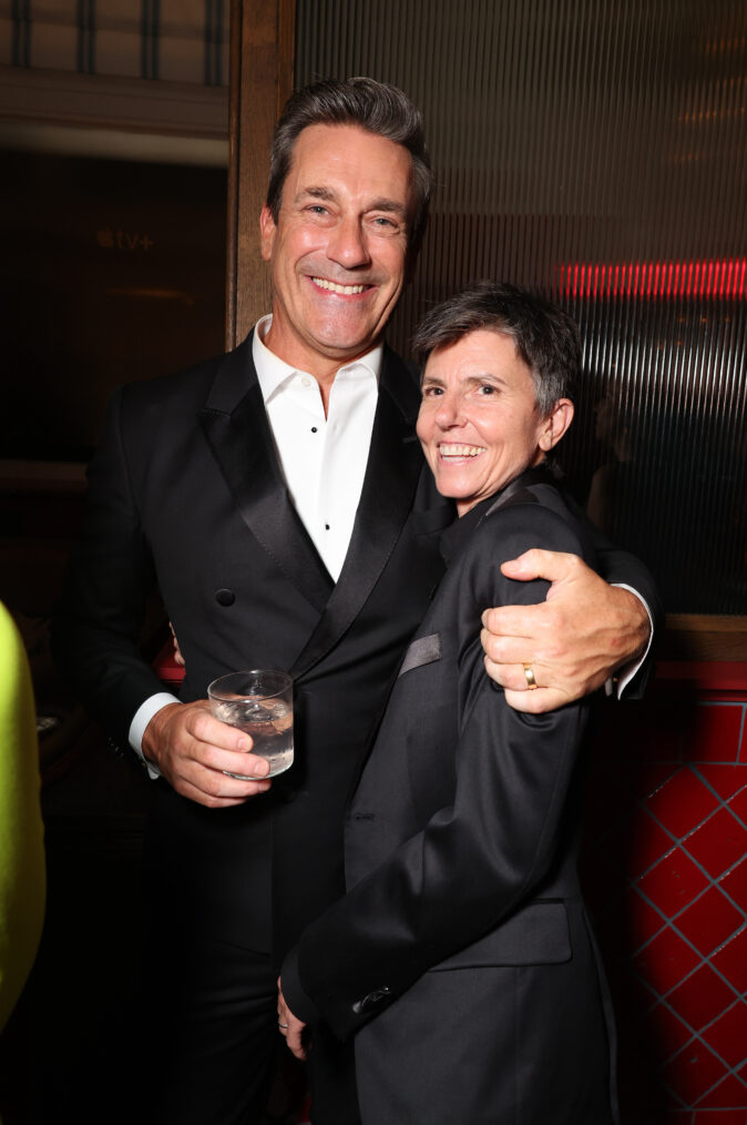 Jon Hamm and Tig Notaro attend the Apple TV+ Emmy Awards 2024 post ceremony reception at Mother Wolf on September 15, 2024 in Los Angeles, California.