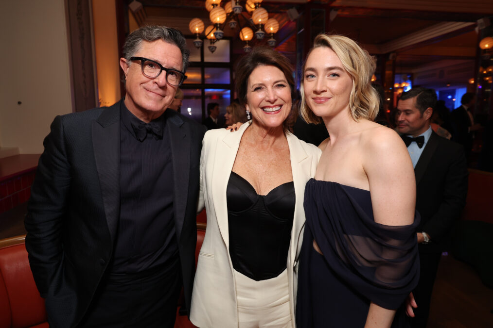 Stephen Colbert, Evelyn McGee-Colbert and Saoirse Ronan attends the Apple TV+ Emmy Awards 2024 post ceremony reception at Mother Wolf on September 15, 2024 in Los Angeles