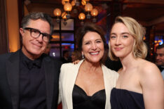 Stephen Colbert, Evelyn McGee-Colbert and Saoirse Ronan attends the Apple TV+ Emmy Awards 2024 post ceremony reception at Mother Wolf on September 15, 2024 in Los Angeles