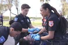 Brianna Baker as Nancy, Ronen Rubinstein as T.K., and Gina Torres as Tommy — '9-1-1: Lone Star' Season 5 Premiere 'Both Sides, Now'